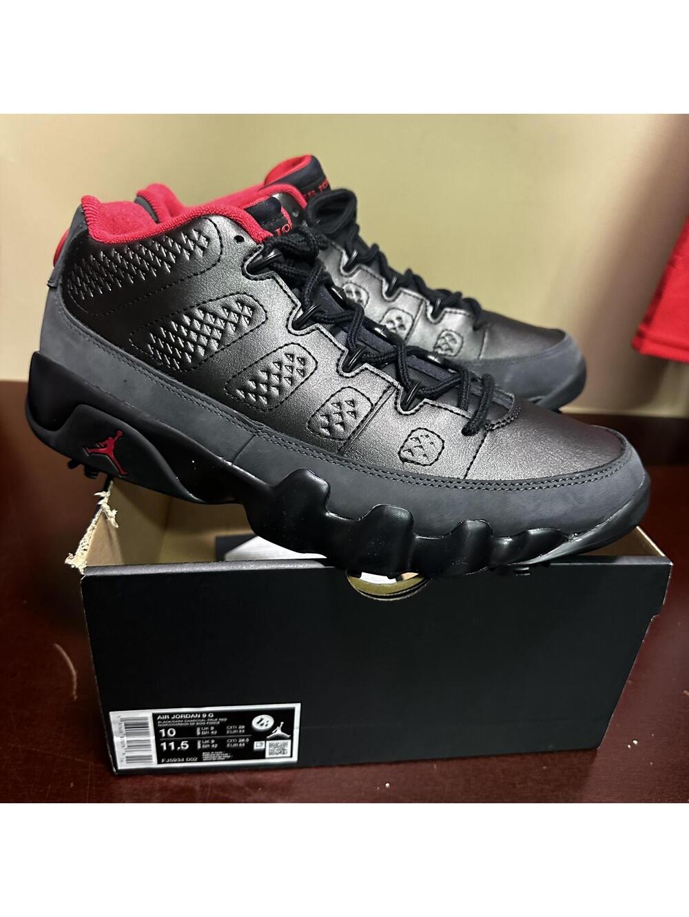 Nike Air Jordan 9 Retro Low Golf Men's Size 10 Charcoal Black Red FJ5934-002 NIB